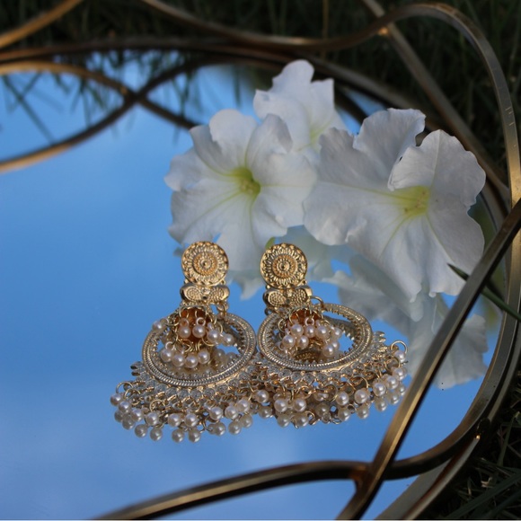 COPY - White Dangle Indian Earrings - Picture 2 of 2